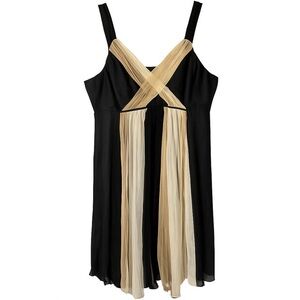 Silk Chiffon Empire Waist Cocktail Dress Black Champagne Wedding Guest Size 18W